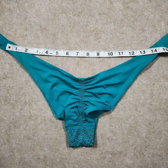Luxury Rhinestone Teal Scrunch Butt Side Tie Bikini Bottom #8 - Picture 4 of 4